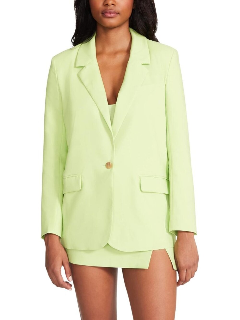 Steve Madden Women's Bay Green Notch Collar Lapel Neck Apparel Kaira Blazer